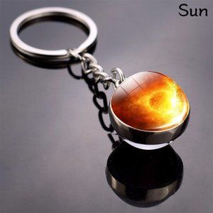 Solar System Planet Galaxy Nebula Keychain Pendant Double Side Glass Ball Gifts